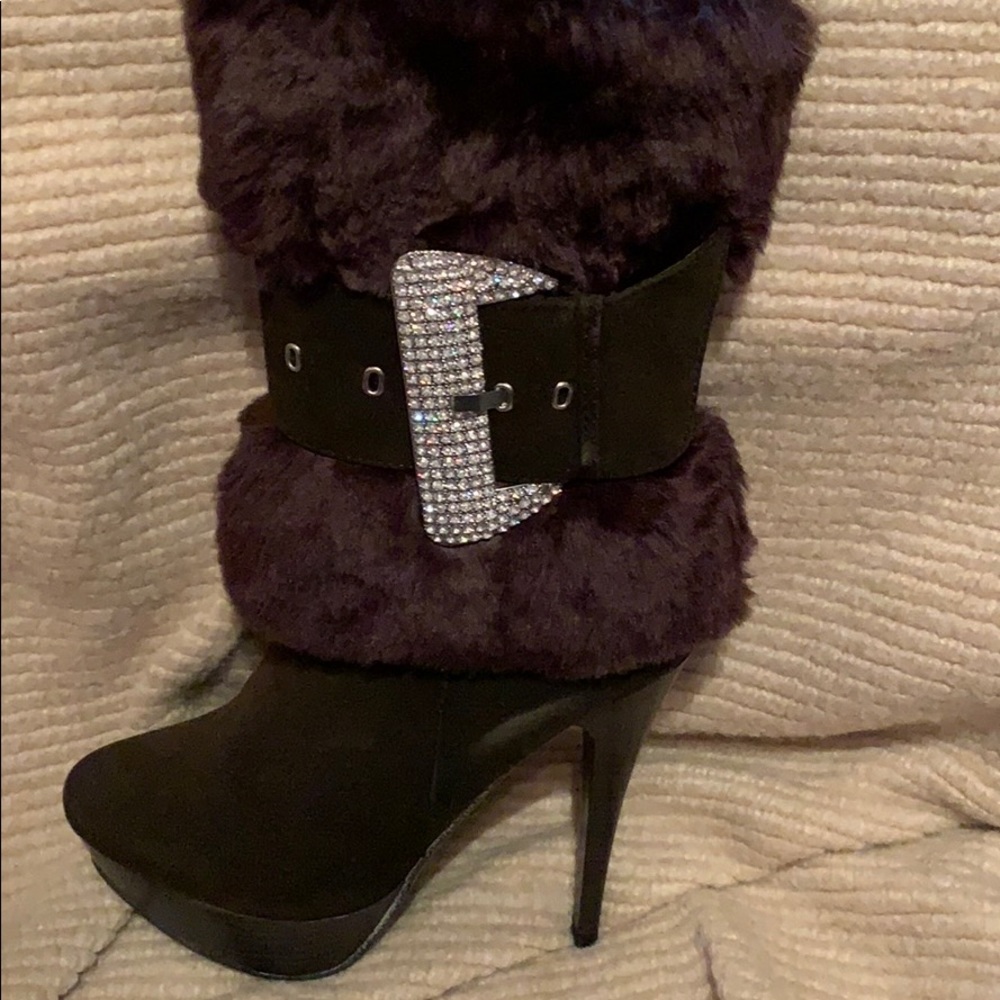 Mid calf high heel platform boots